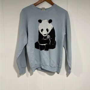 VTG 1980s Fruit of the Loom Blue Crew Neck Sweater with Panda Graphic SZ L